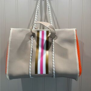 Vibrant Cream and Orange Canvas Tote